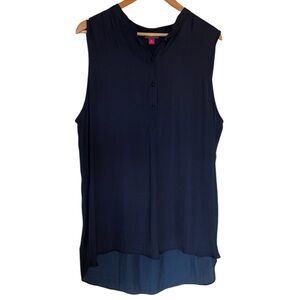 VINCE CAMUTO Navy Blue High-Low Sleeveless Blouse Top Tunic - Size Extra Large
